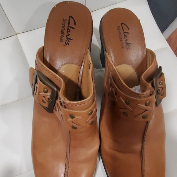 Clark's tan leather bendables clogs slipon mules size 10 - Picture 2 of 12